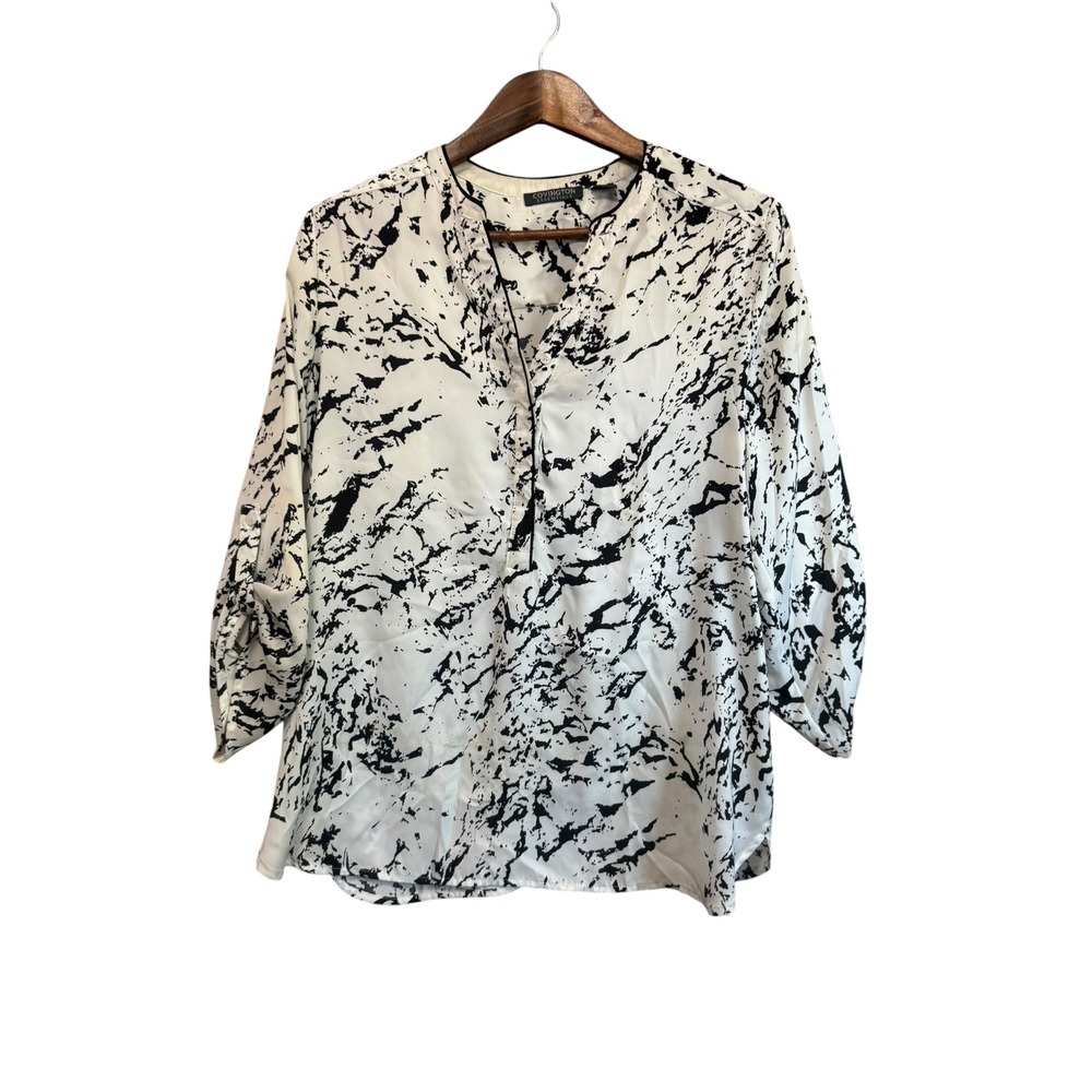 Covington Essentials Blouse Womens Medium White Black Marble Print Fair Top